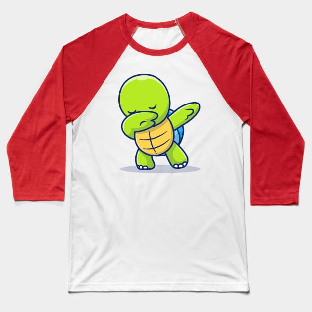 Cute Turtle Dabbing Cartoon Illustration Baseball T-Shirt by Catalyst Labs